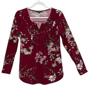 a.Jesdani Floral Burgundy Blouse Feminine Romantic Whimsigoth Long Sleeve Size M